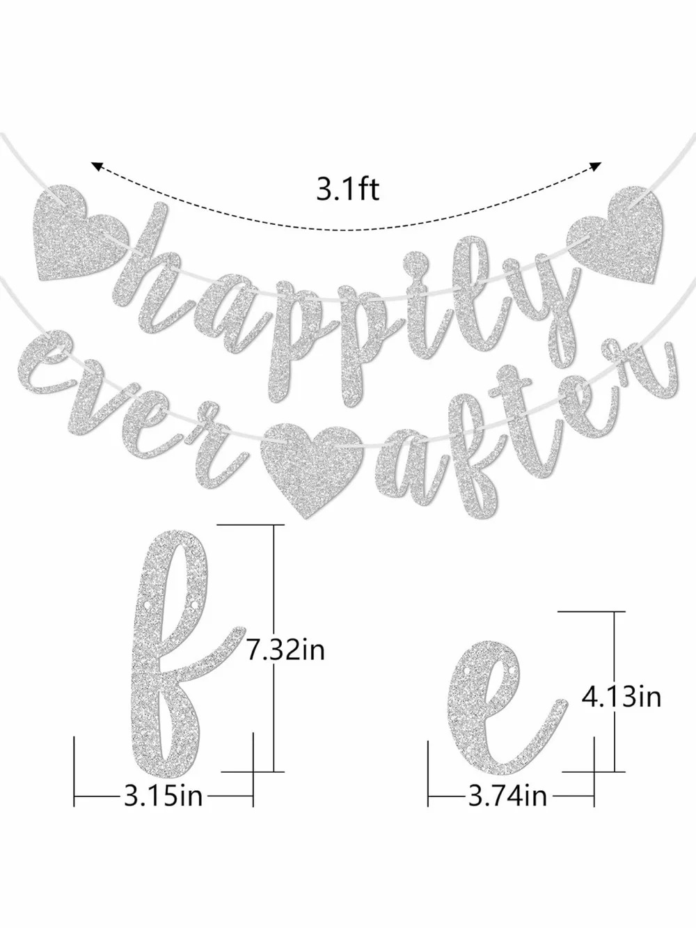 Amazon Silver Glitter 'Happily Ever After' Heart Garland Banner